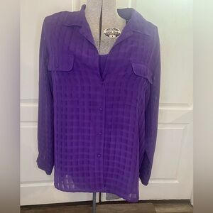Liz Claiborne Womens Button Up Shirt Purple Long Sleeve Pockets Size 16
